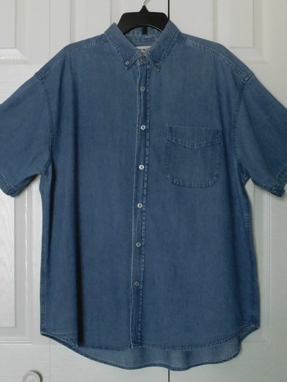 FADED GLORY Vintage Denim Button Down Shirt Short Sleeve Blue Chambray Mens XL